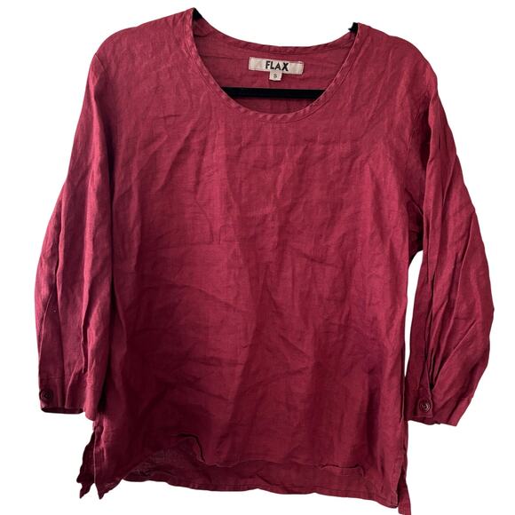 Flax 100% Linen Burgundy Red Wine Crewneck Tunic Top Blouse Size Small - Picture 1 of 8